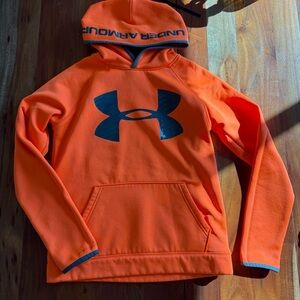 🦊 Under Armour Kids Bright Orange Hoodie with Navy Logo